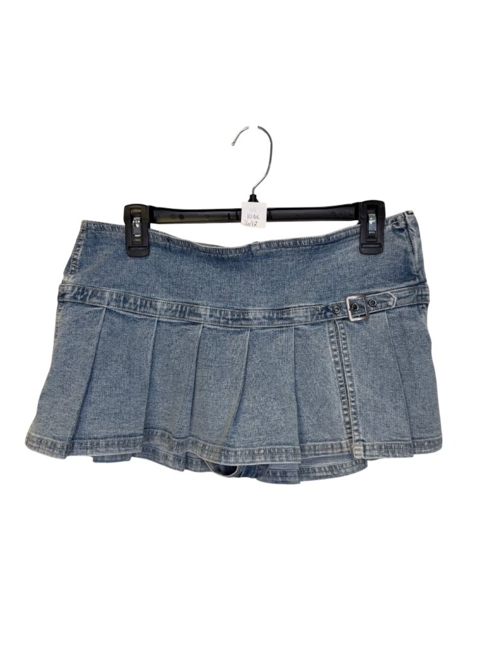 BDG Urban Outfitters Y2K Denim Micro Mini Skirt Size 10 Low Rise Pleated Buckle